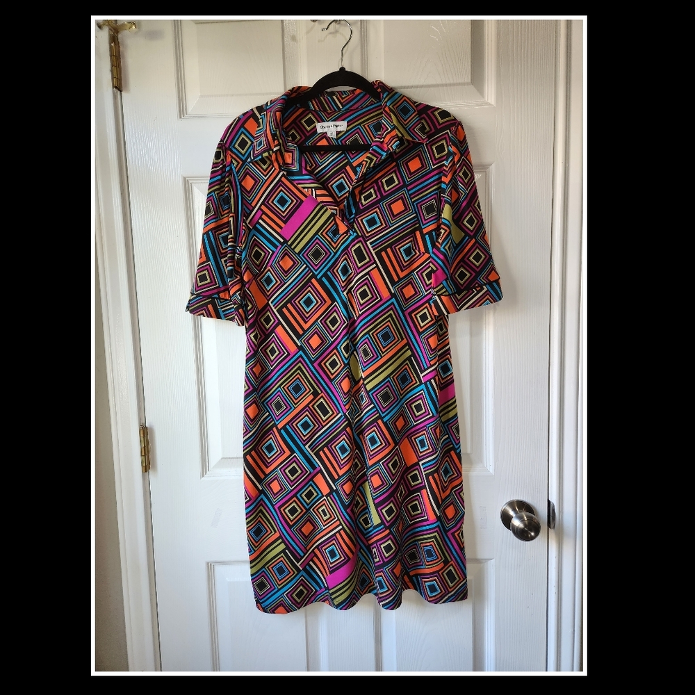 Shelby & Palmer 70s inspired geometric print dress women's size 14